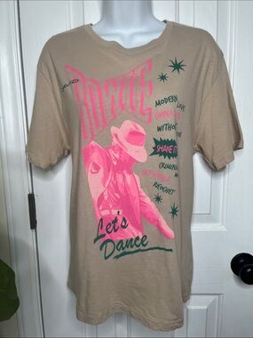 David Bowie Let’s Dance Tan Graphic T-Shirt with Pink and Teal Size XS